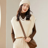 Cashmere knitted Vest V-neck Cashmere Pullover Trim Sweater Tops